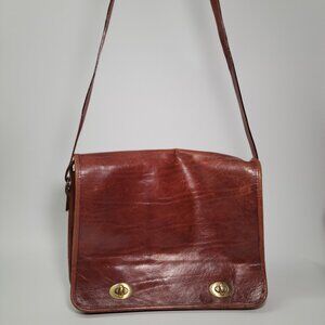 Vintage Brown Italian Leather Messenger Bag Swivel Clasp